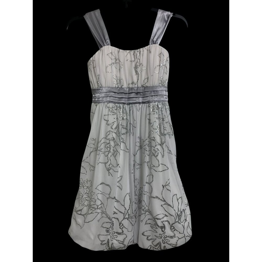 Speechless Girls 16 White Silver Floral Glitter Midi‎ Dress Formal Evening